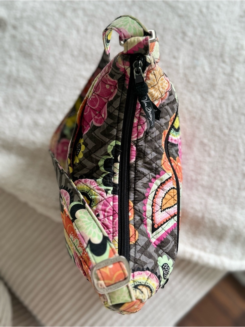 Vintage Vera Bradley Ziggy zinnia Cotton Quilted Floral Shoulder hobo Bag Pink - Picture 8 of 11